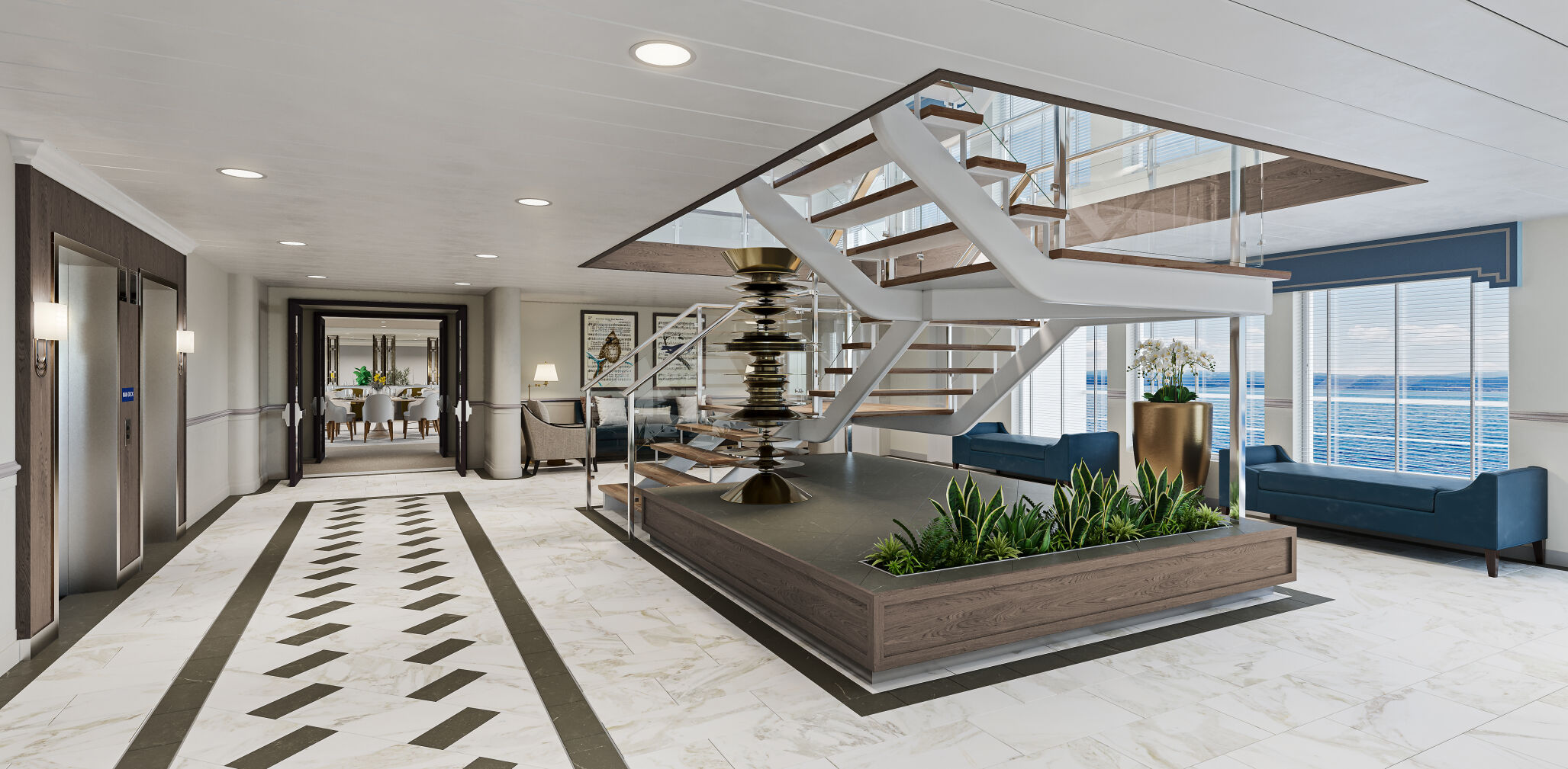 American Cruise Lines' modern riverboat interiors - atrium